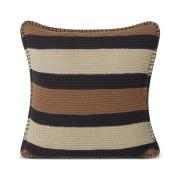 Lexington Striped Knitted Cotton pudebetræk 50x50 cm Brown/Dark gray/L...