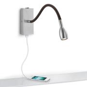 Milos LED-væglampe i nikkel med USB-opladningsport