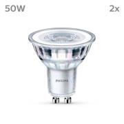 Philips LED-pære GU10 4,6W 390lm 840 klar 36° 2 stk