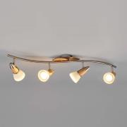 Lindby loftslampe Marena, 4-lys, glas, træ, 83 cm lang