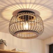 Lindby loftlampe Bominio, Ø 40 cm, rattan, træ, E27