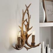 Lindby væglampe Fibi, stål, brun, gevir, 47 cm høj