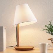 Lucande bordlampe Jinda, hvid, træ, stof, 50 cm, E27