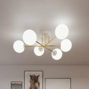 Loftlampe Glassy, 6 lyskilder, hvid/guld/opal
