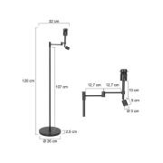 Stang gulvlampe, LED-læselampe, sort/naturligt fletværk