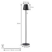 Lindby LED-solcellegulvlampe Hilario, sort, jern, genopladeligt batter...