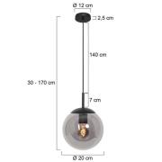 Bollique hængelampe, sort, Ø 20 cm, glas, 1 lyskilde, kugle