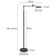 LED-gulvlampe Soleil, sort, metal, dæmper