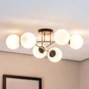 Magnum loftlampe, 6 lyskilder, opal hvid/guld/sort, glas