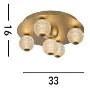 LED-loftlampe Asteroid, guld, Ø 33 cm stål/akryl 5 lyskilder version