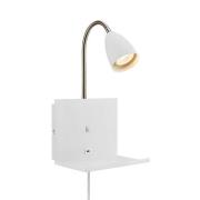 Cuarto væglampe, hvid 30 cm jernstik USB-port hylde