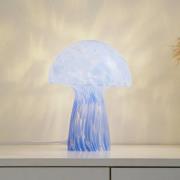 Lindby Hubi bordlampe, blå, glas, Ø 22 cm, svampeform