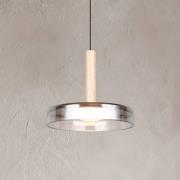LED-hængelampe Celeste, krom/træ, Ø 22 cm, glas, dæmpbar