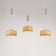 LED-hængelampe Shine-Wood, eg/nikkel, længde 100 cm 3 lyskilder.