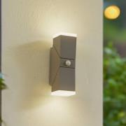 Lindby LED-væglampe Sally, 22 cm, grå, IP54, sensor