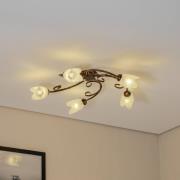 Loftlampe Odino, 5 lyskilder, bronzefarvet, metal, glas