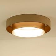 LED-loftlampe Luneta, fløjlsbeige/guld, Ø 60 cm, dæmpbar