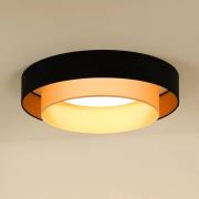 LED-loftlampe Luneta velvet sort/guld, Ø 60 cm dæmpbar