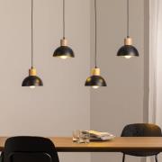Seco pendellampe, længde 90 cm, sort, metal/træ, 4 lyskilder.