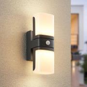 Lindby udendørs LED-væglampe Jasiah, antracit, drejelig, sensor