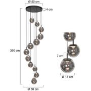 LED-hængelampe Bollique, 12 lyskilder. rund, sort, glas