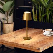 LED-bordlampe med batteri Roxi, guldfarvet, metal, IP54, dæmper