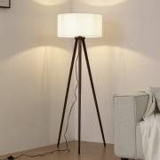 Lindby gulvlampe Charlia, hvid, valnøddetræ, højde 150 cm