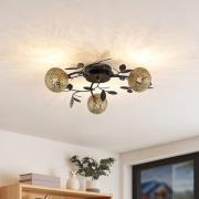 Lucande loftlampe Evory, Ø 53 cm, 3 lyskilder, sort/guld, G9