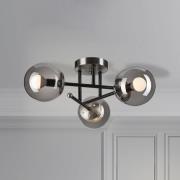 Loftlampe Malena, Ø 19 cm, røggrå, glas/metal 3 lyskilder.