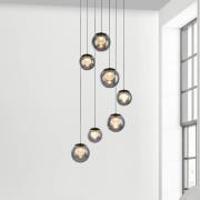 PURE LED-hængelampe Popup, grå/røggrå, Ø 40 cm, 7 lyskilder