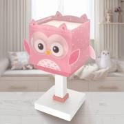 Børnens bordlampe Little Pink Owl, G4, bredde 14 cm