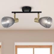 Loftslampe Lindita, 2 lyskilder, glas, røggrå, E14