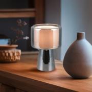 Bordlampe Rocka, krom, højde 29 cm, glas/stof