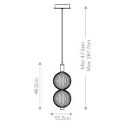 LED-hængelampe PALMAS, guld/røggrå, Ø 15 cm, 2 lyskilder, glas