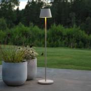 LED-akku-gulvlampe Pomezia, sandfarvet, 124 cm, IP54, USB