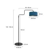 Gulvlampe Bloeba, sort/blå, højde 165 cm, velour