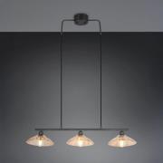 Hængelampe Eluna, ravfarvet/sort, 100 cm, glas/metal, 3 lyskilder.