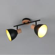 Loftlampe Delume, sort, længde 49 cm, 2 lyskilder af metal og træ