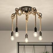 Lucande loftlampe Ropina, 5flg., sort, hampereb