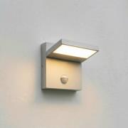 Lucande udendørs LED-væglampe Silvan, grå, med sensor, IP54