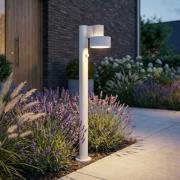 Lucande LED-gadelampe Elune, grå, med sensor, IP44, højde 77 cm