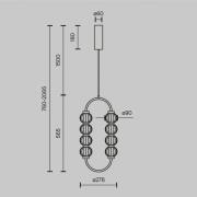 LED-hængelampe AMULET, 28 x 57 cm, guldfarvet, metal/glas