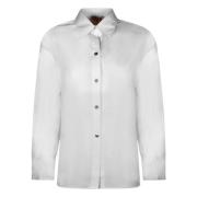 Hvid Bluse med Elastisk Talje og Spidse Ærmer