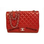 Brugt R?d Caviar L?der Classic Double Flap Maxi Taske