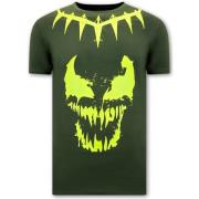 T-Shirt med Tryk Venom Face Neon