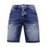 Mænds bukser i strækbart stof - Denim shorts - Blå