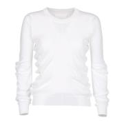 Hvid Bomuldssweatshirt med Rund Hals og Lange ?rmer