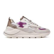 Hvide Sneakers med Skinnende Fuchsia og Elfenbensfarvet Læderdetaljer