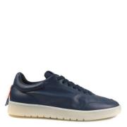 Navy Blue Læder Sneakers med Farve Accents