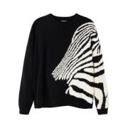 Oversized Langærmet Sweater med Zebra Design